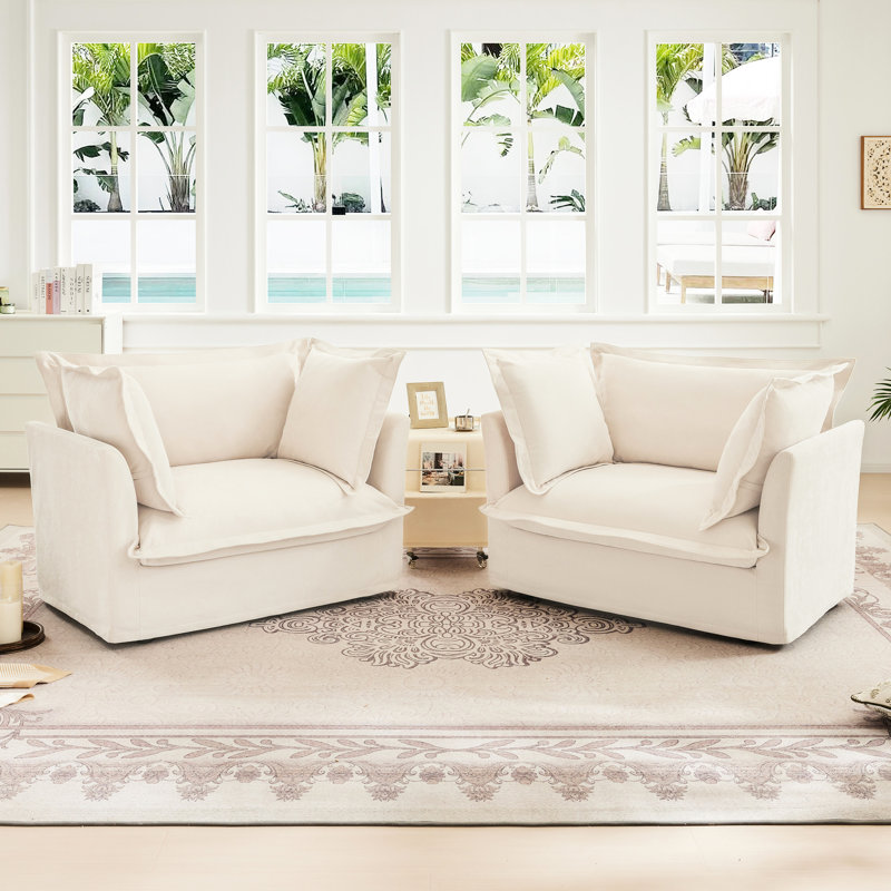 Fauteuil à assise profonde avec matériau respirant - crème, confortable 2 pièces en chenille crème facile à assembler