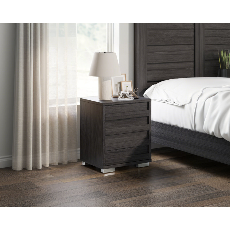 Louby Farmhouse Nightstands With Charing Station, Black, Black