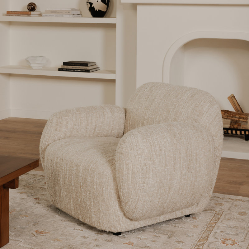 Mikah Upholstered Armchair, Off White Boucle