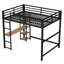 Lit mezzanine en métal noir avec bureau intégré et tablettes - Grand espace de rangement stable et sécuritaire