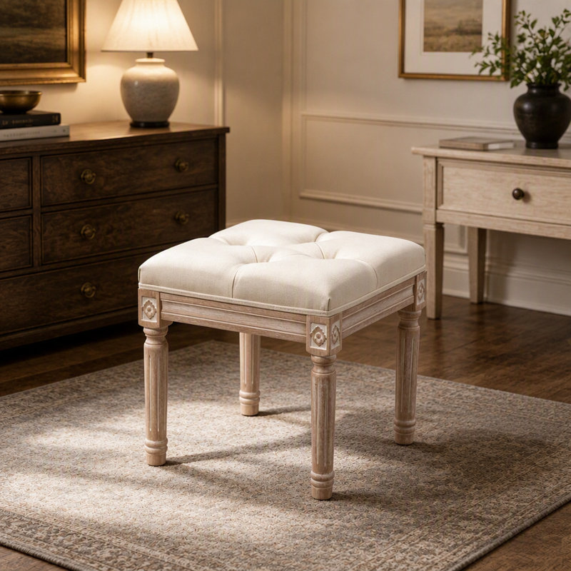 Tabouret d'appoint élégant, repose-pieds capitonné avec pieds sculptés, tabouret de meuble-lavabo, banc d'appoint de style classique
