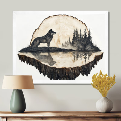 Gianelli loup d'hiver dans un lac de glissade en bois III - loup, art mural