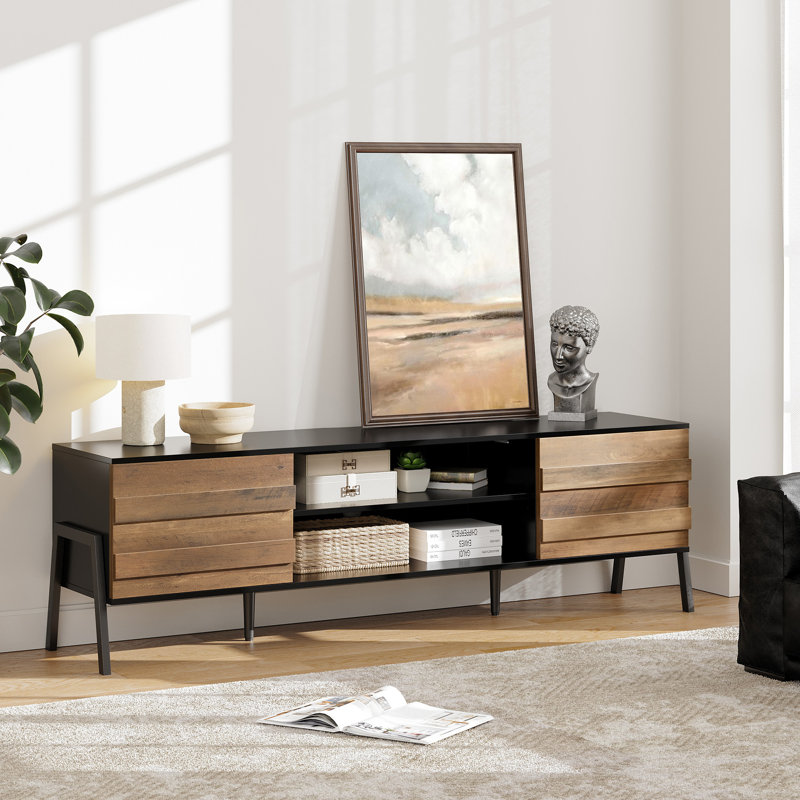 Artricia TV Stand for TVs, Black/Brown, 20.9" H x 68.4" W x 15.6" D