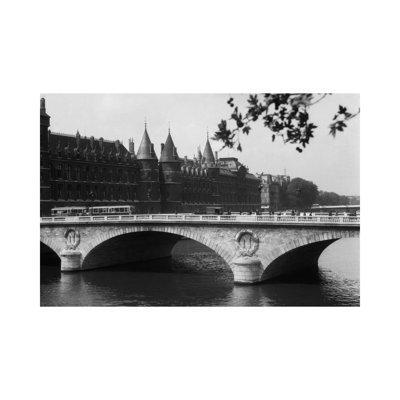 1930S Hotel De Ville And Bridge On River Seine Paris France - Wrapped Canvas Print