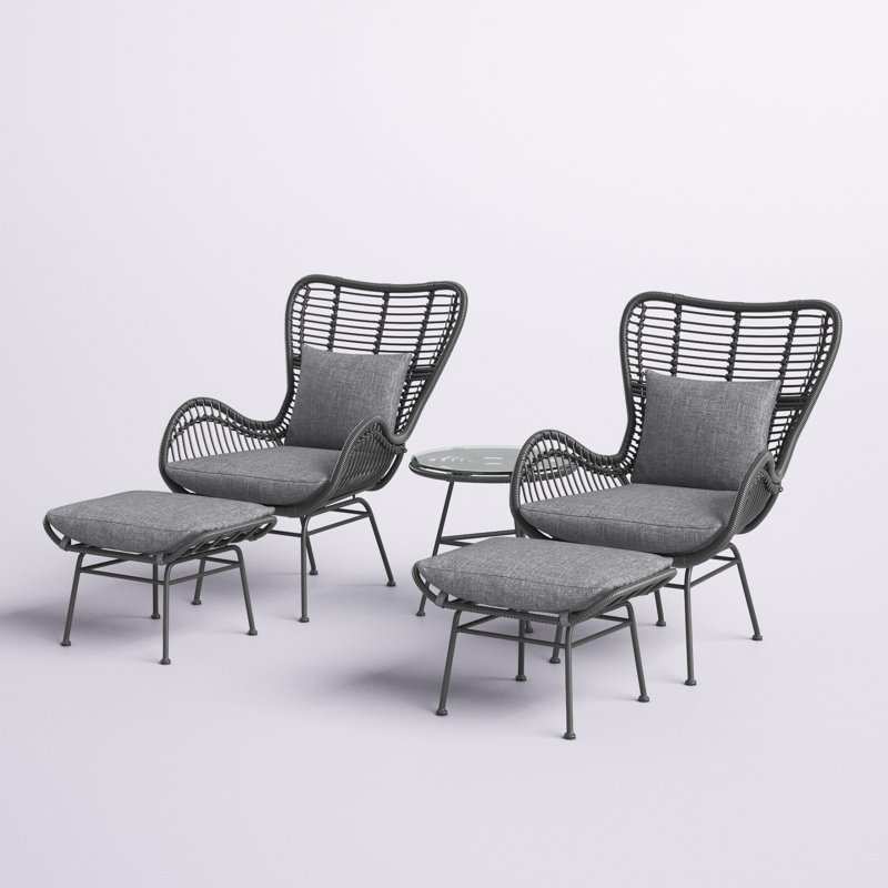 Ensemble de conversation d'extérieur 5 pièces avec coussins Astha, Structure grise / coussin gris foncé