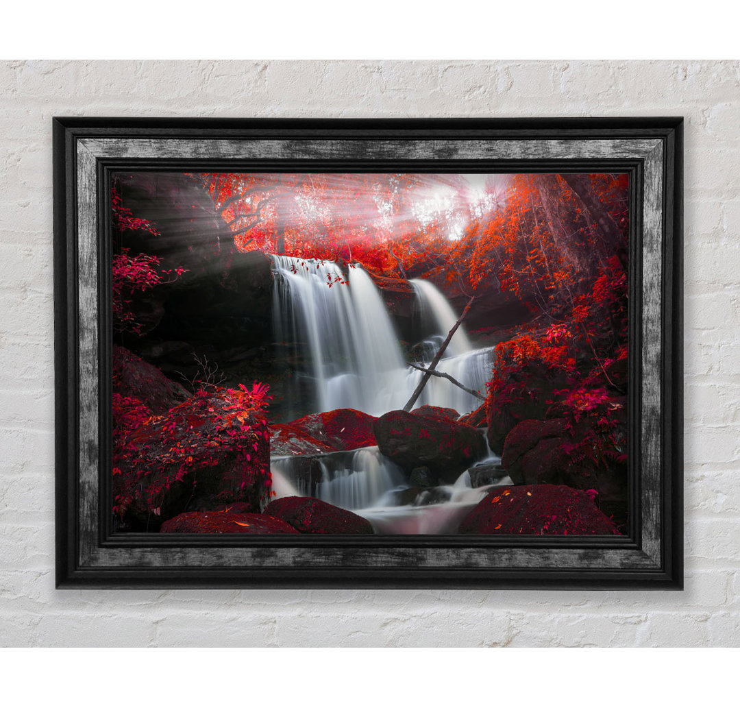 Red Forest Waterfall Delight Gerahmter Druck