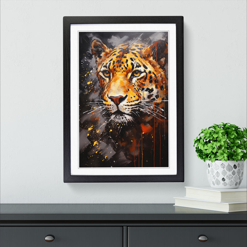 Leopard Abstract - Single Picture Frame Print on Wood, 34cm H x 25cm W x 2cm D, Black Framed