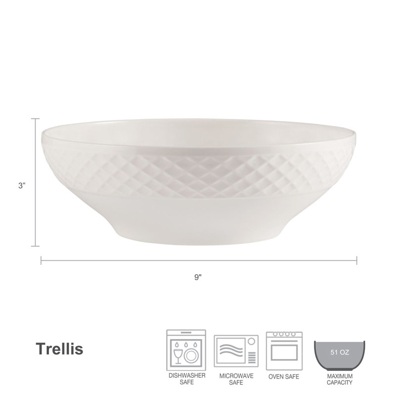 Trellis 9in. Lightweight Chip-Resistant Bone China Serving Bowl