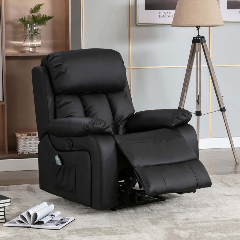 Faux Leather Heated Massage Chair, Black, Electric