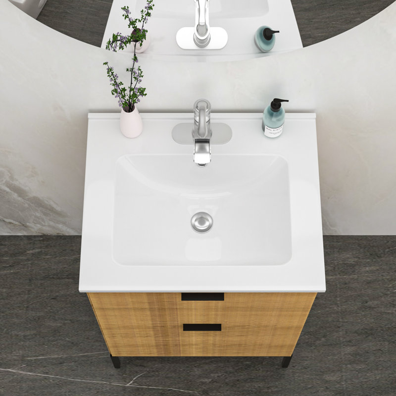 24"X19.7" White Rectangular Single Vanity Top With 1 Faucet Hole And Overflow(Sink Only)