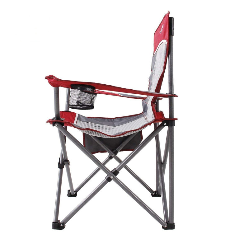 Chaise de camping rouge surdimensionnée avec porte-gobelets et poche latérale, Rouge / Gris