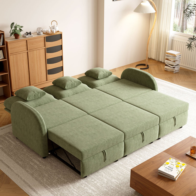 Canapé-lit gigogne modulaire de 259 cm (102 po) avec 3 dossiers indépendants à 5 positions, canapé-lit vert olive, Vert