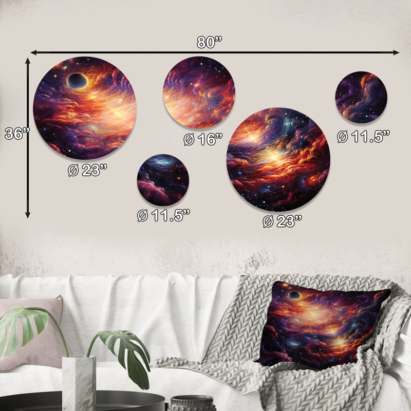 Ensemble de 5 galaxies roses et orange en spirale - Galaxies