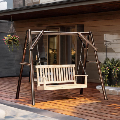 Support pour balançoire de porche en sapin massif fini carbonisé, capacité de 300 kg, compatible avec une balancelle deux places, 135 cm (L) x 200 cm (l) x 172 cm (H)