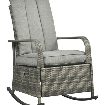 Fauteuil inclinable gris pour chaise berçante, coussins moelleux, repose-pieds réglable, 135 degrés