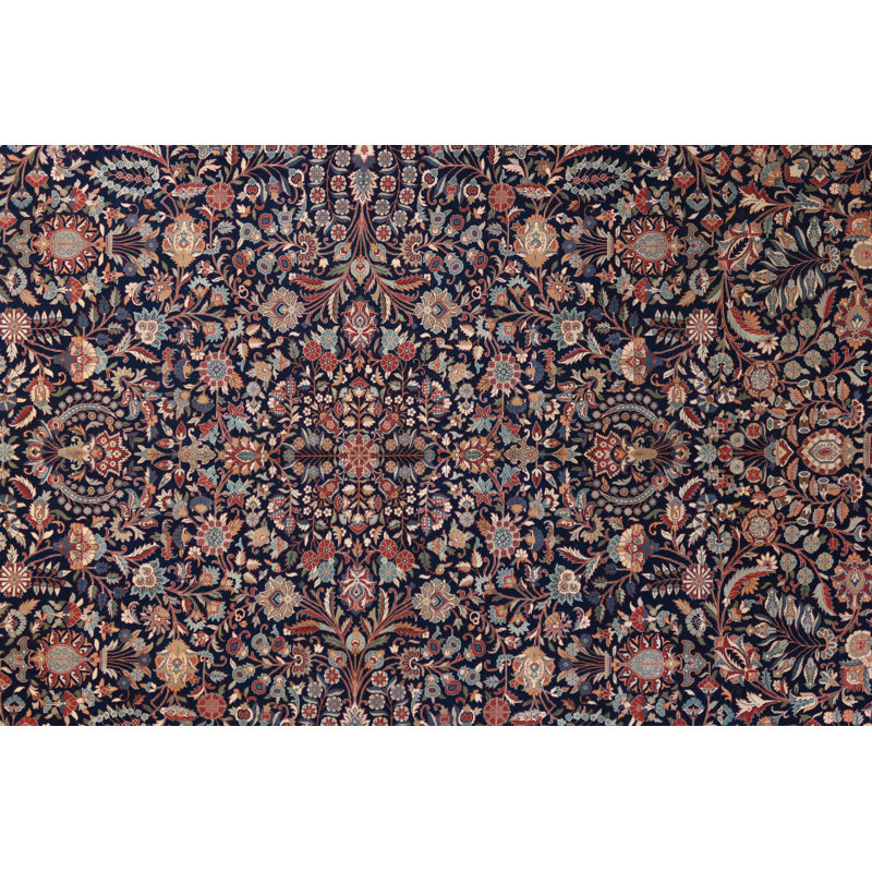 Oriental Hand-Knotted Wool Blue/Rose Area Rug