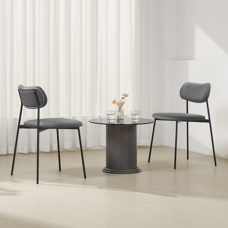 47.5cm H Velvet Upholstered Metal Cross Back Side Chair, Dark Grey