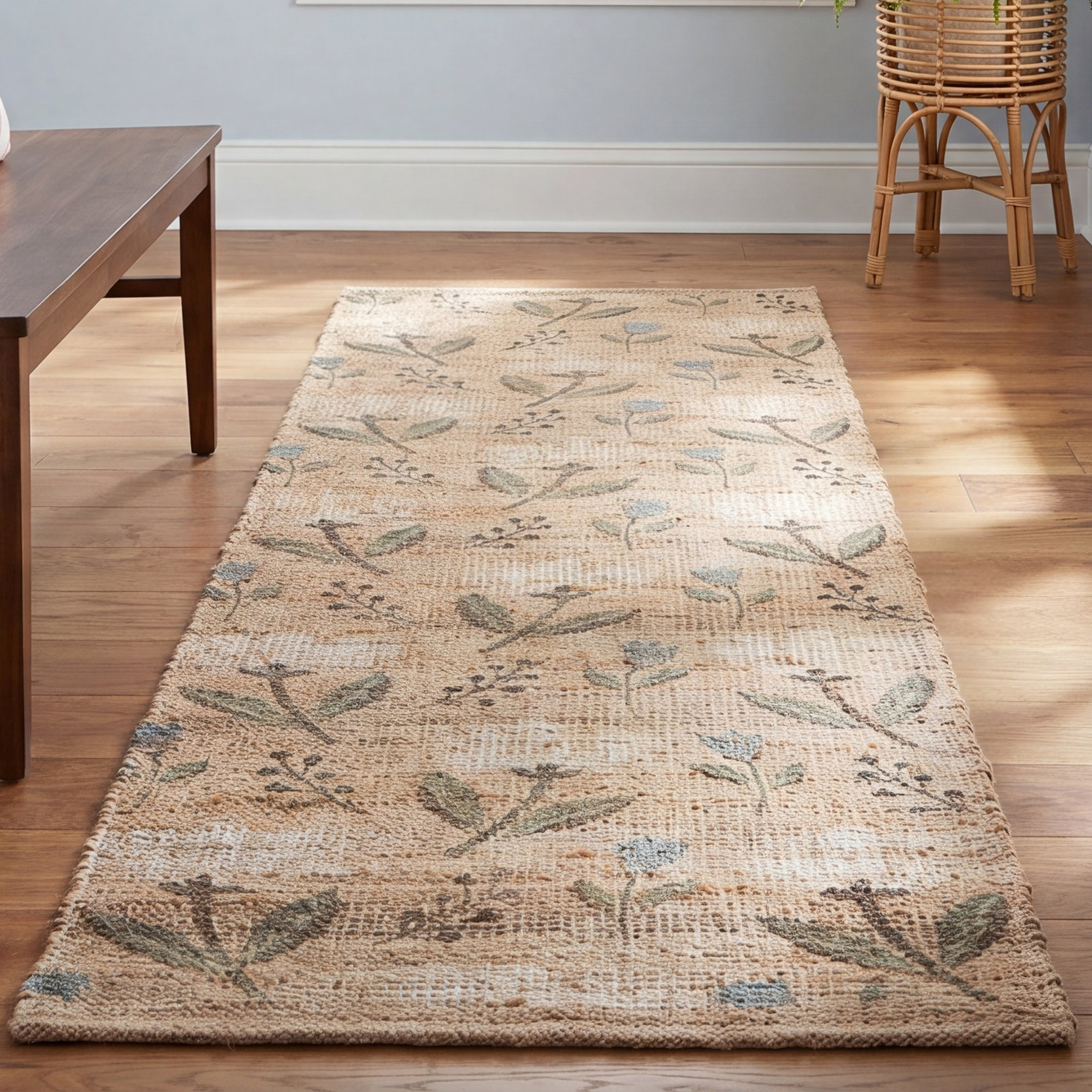 Hand-Woven Floral Jute Rug, 2'-3" X 8'-0" Runner