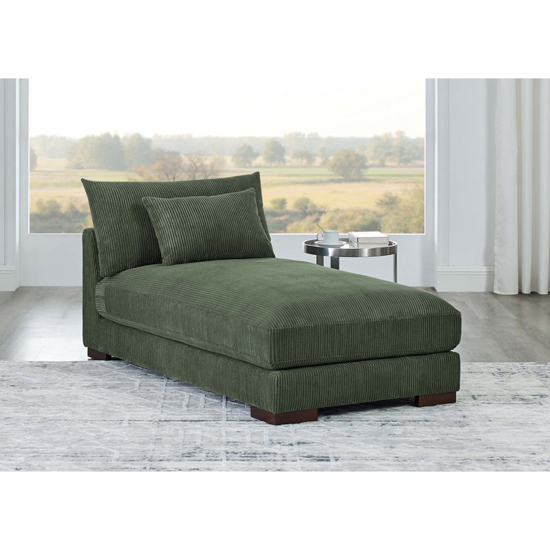 Chaise longue rembourrée Careena, Velours côtelé vert