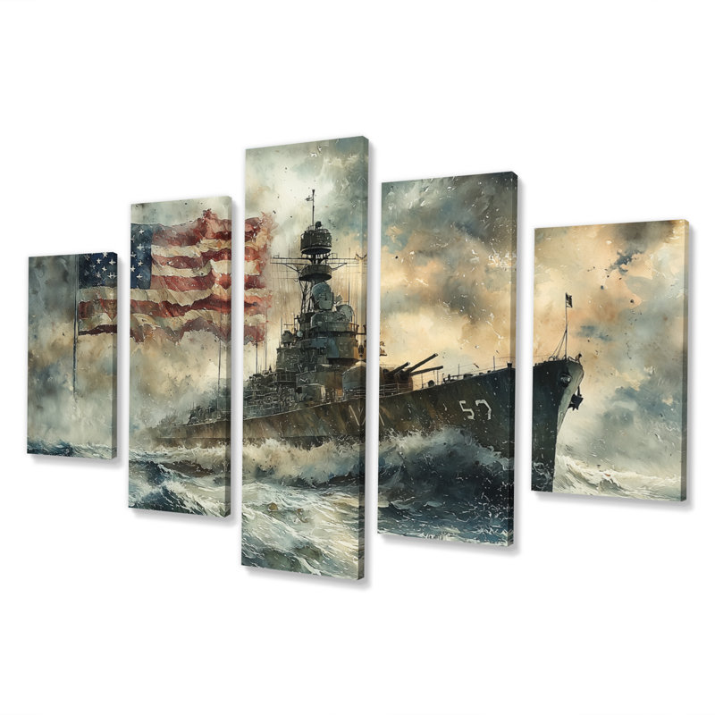 Drapeau américain «D-Day Invasion Wiig I», art mural patriotiste américain, art mural moderne 5 pièces