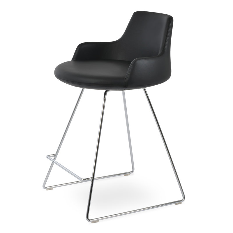 Tabouret de bar et de bar Dervish, Laine argentée, Chrome, Tabouret de comptoir (siège d'une hauteur de 24,5