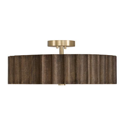 L 20 po x H 8,25 po Flûtes inversées fabriquées à la main en bois de manguier semi-encastré à 4 lumières en bois nordique avec diffuseur en laiton mat et verre blanc
