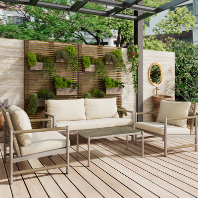 Ensemble de meubles de patio 4 pièces, ensemble de canapé d'extérieur en osier de rotin 4 pièces avec coussin lavable et plateau en verre trempé, mobilier de conversation pour balcon de jardin près de la piscine, ensemble d'extérieur pour canapé d