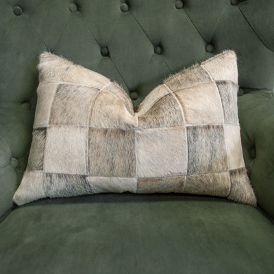 Thomas Collection® Genuine Patchwork Cowhide Ivory Taupe and Gray Accent Pillow 13” x 20” 16654A