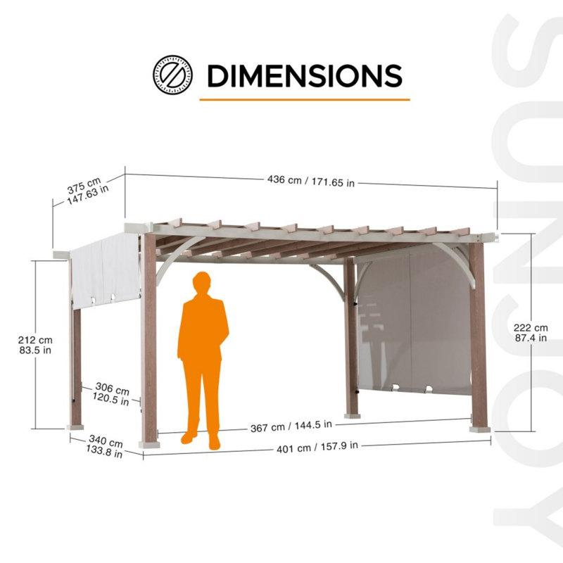 Sunjoy Crompton Outdoor Pergola 12 x 14 ft. with Adjustable Sun Shade Canopy for Backyard and Garden Shade, Patio Modern White Steel Frame Grape Trellis Pergolas