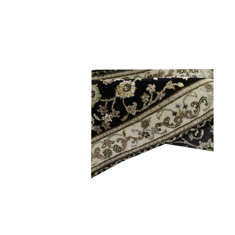 Hand-Knotted High-Quality Cream and Black Runner, Runner 2'4" x 7'10"