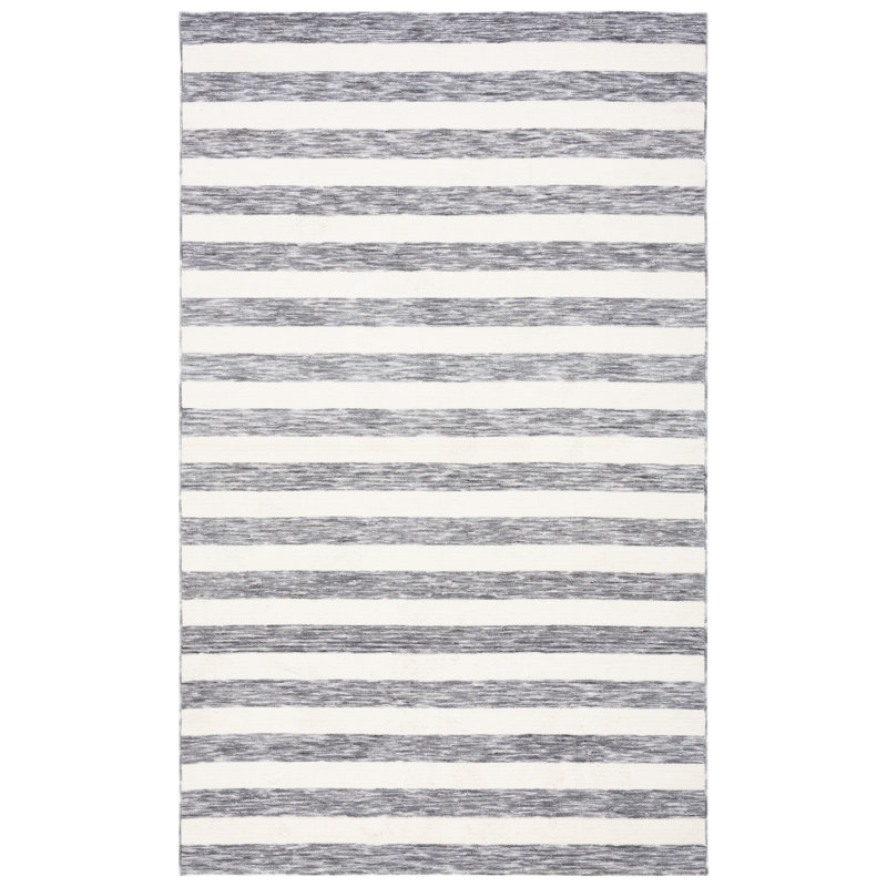 Tapis rayé gris foncé / ivoire Kyro, Rectangle 4 pi x 6 pi