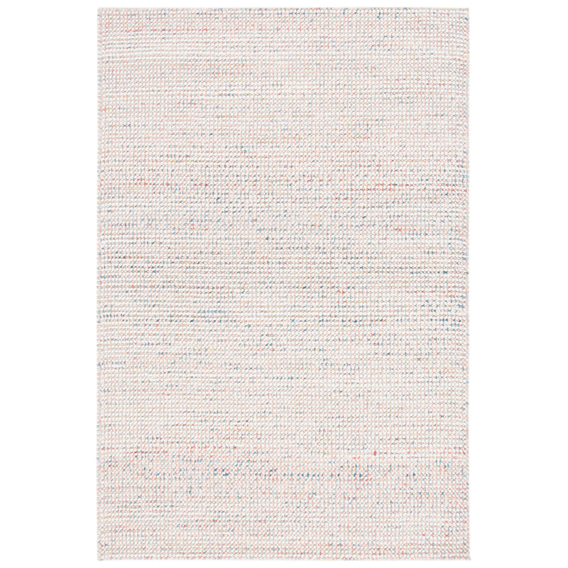 Ivory and Pink Handwoven Wool Rectangular Rug, 3' x 5'