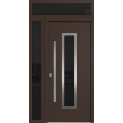 Porte d'entrée extérieure moderne en acier 36 po x 80 po - Inox SI avec éclairage latéral et traverse