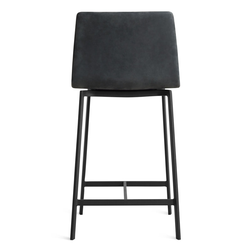 Between Us Upholstered Stool with Metal Frame, Black, Counter Stool (26" Seat Height), Ink Genuine Leather
