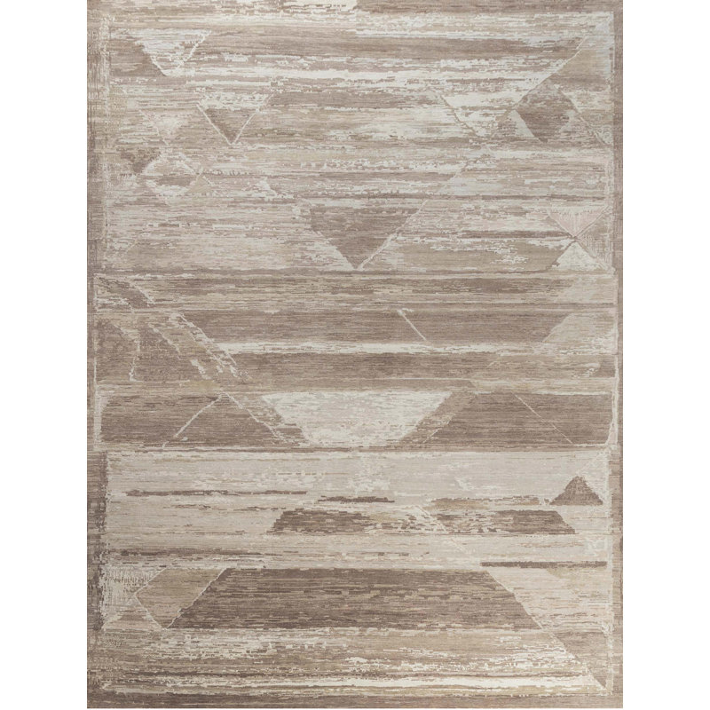 Tapis ivoire et gris noué à la main de haute qualité, Rectangle 6 pi x 9 pi