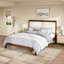 Structure de lit plateforme en bois massif avec tête de lit tapissier en velours beige, espresso et sans sommier tapissier-171828127