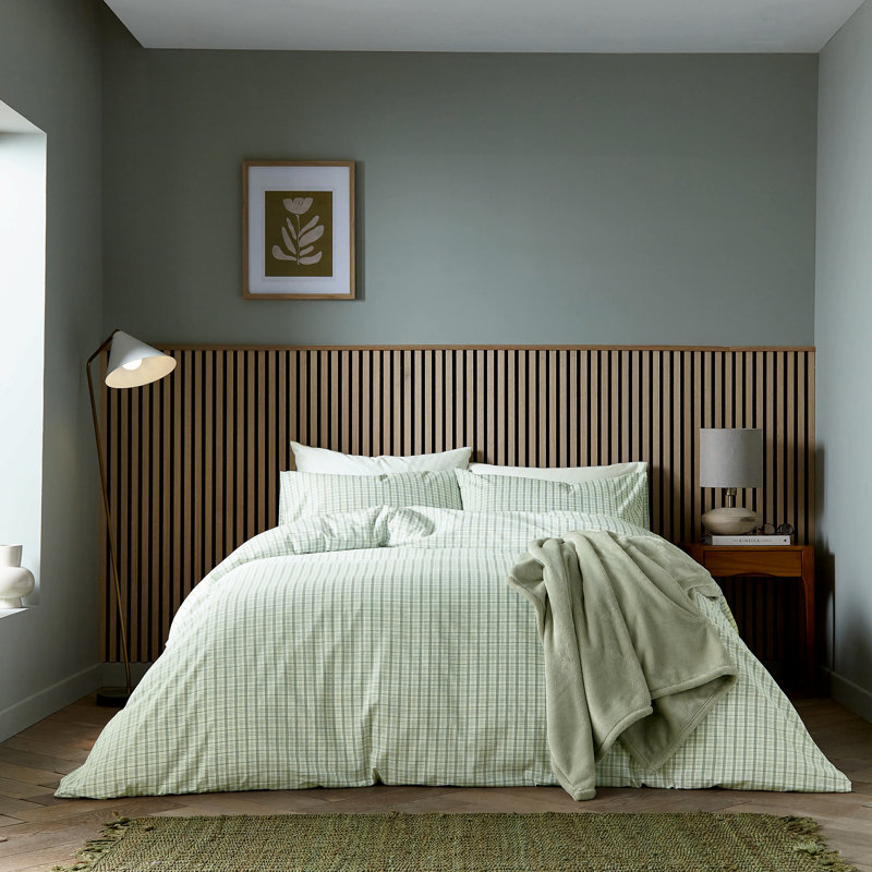 Tranquil Check Duvet Cover Set, Green Chequered, Super King Duvet Cover + 2 Pillowcases