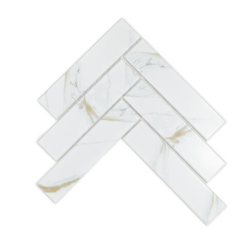 Calacatta Gold 2" x 8" Herringbone Porcelain Mosaic Tile