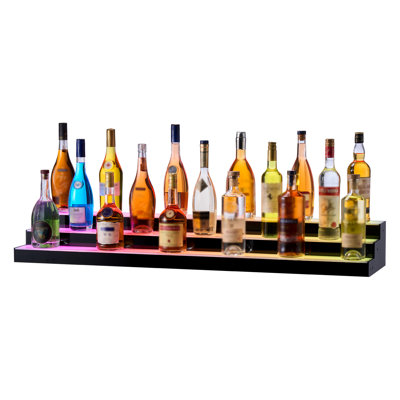 LED Lighted Liquor Bottle Display, 3 Tiers 48 inches, Acrylic Illuminated Home Bar Shelf Display with RF Remote & App Control, DIY Setup with Type-C C