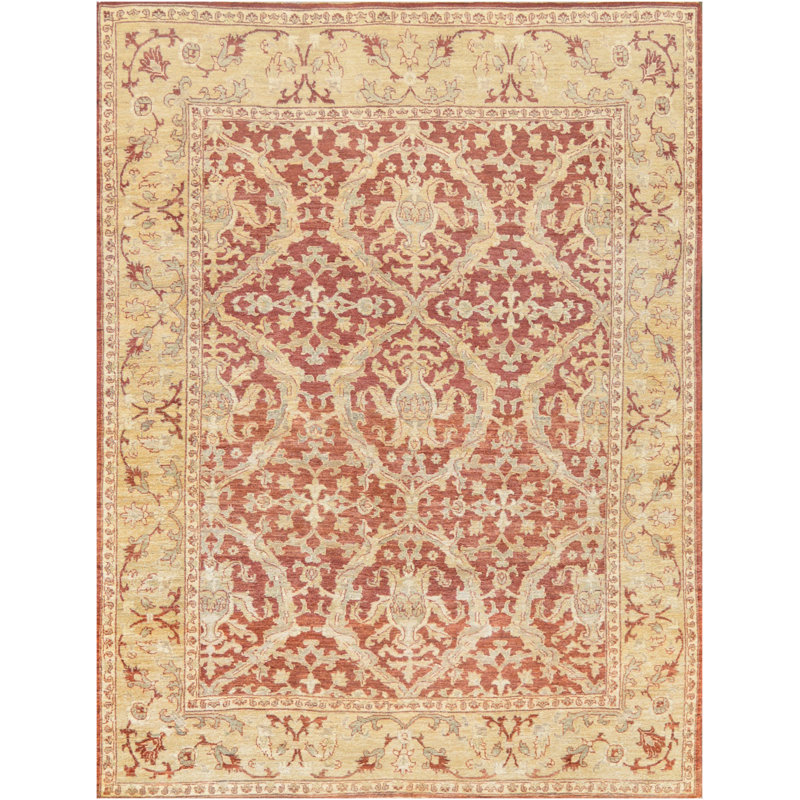 Tapis rouge / beige en laine noué à la main