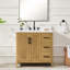 Meuble-lavabo autoportant de 36 po en bois massif avec plateau en pierre artificielle ultra-blanche, 3 tiroirs à fermeture en douceur et centrale électrique intégrée, pré-assemblé-1614400103