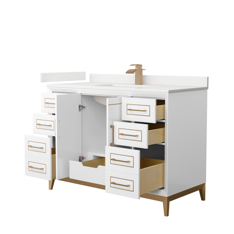 Ensemble de meuble-lavabo simple avec comptoir Marlena 48, Noir mat, Blanc, Quartz Giotto