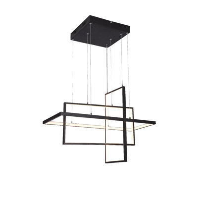 3-Light Matte Black Metal LED Chandelier With Box Lights