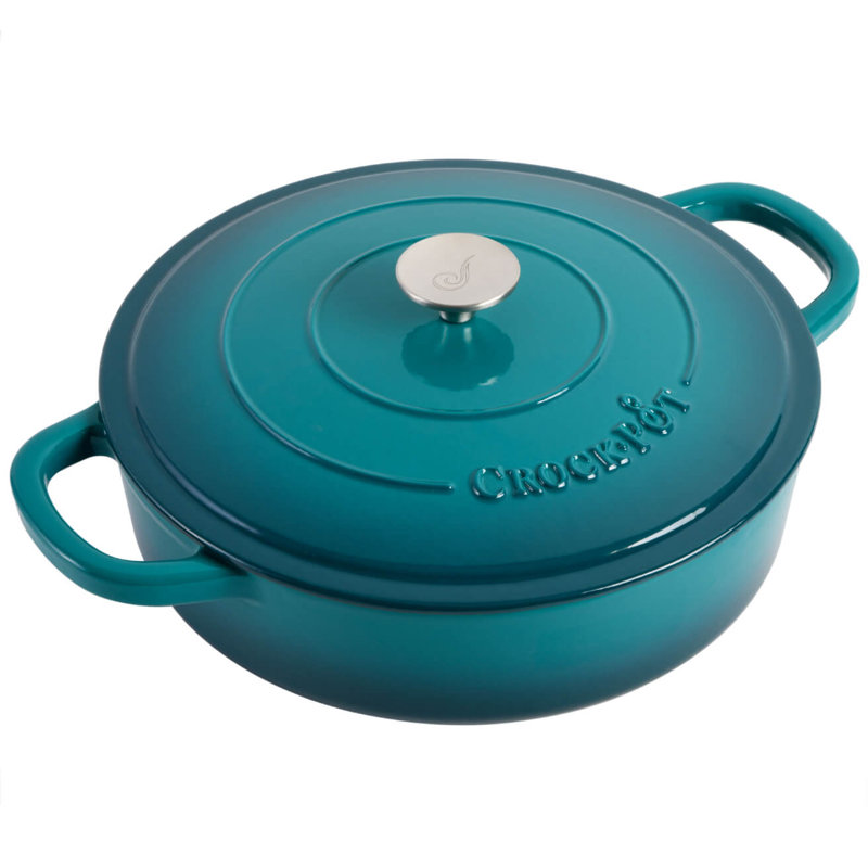 Braisière ovale en fonte 5 pintes avec couvercle, Bleu sarcelle-ombrée