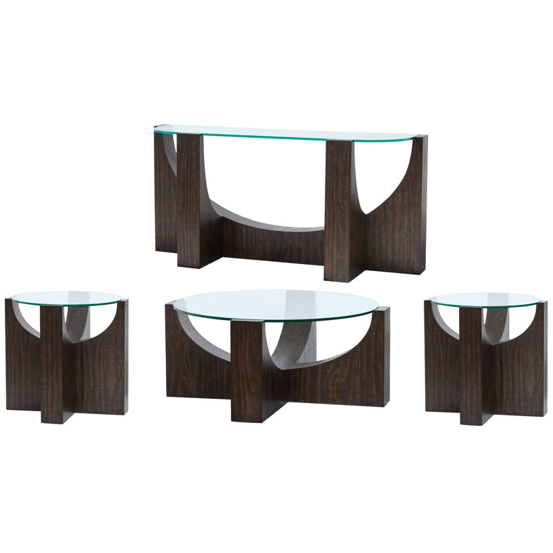 Table basse ronde avec 2 tables d'appoint et console