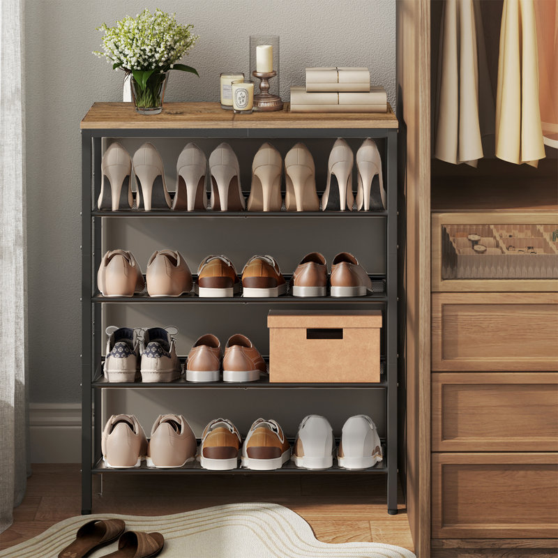 5 Tier 20 Pais Shoe Rack 29.8"W Organizer with Storage Shelves, Honey Brown/Black, 37" H x 29.8" W x 11.4" D