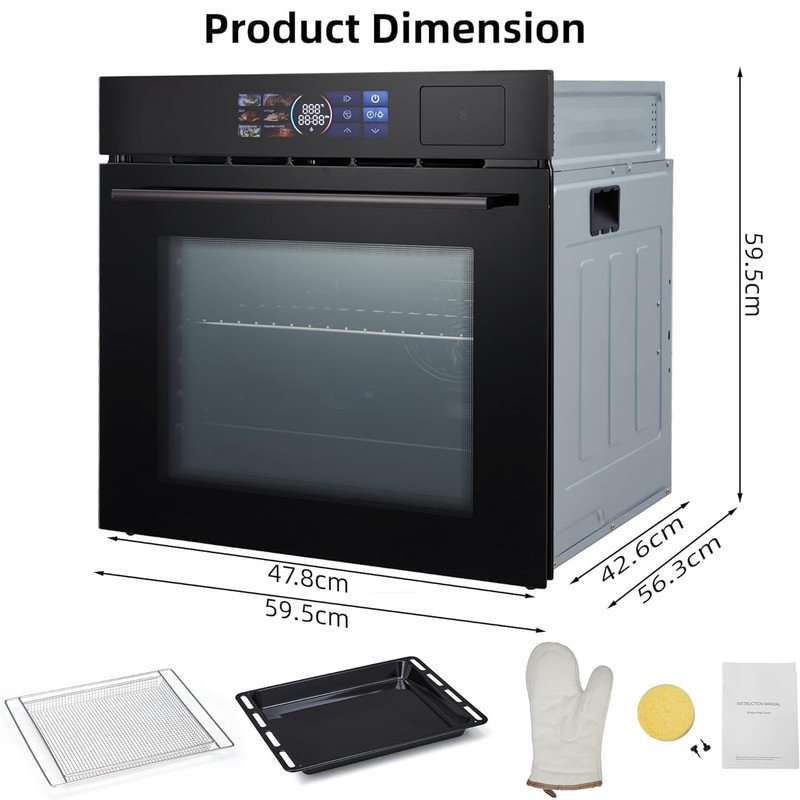 Wall Ovens 24 Inch Electric, Built-In Electric Oven with 108 Smart Menus & 8 Cooking Modes, 2.5 Cu.Ft Convection Single Wall Oven, Led Touch Control, Air Fry Function, Stainless Steel, Etl Certified