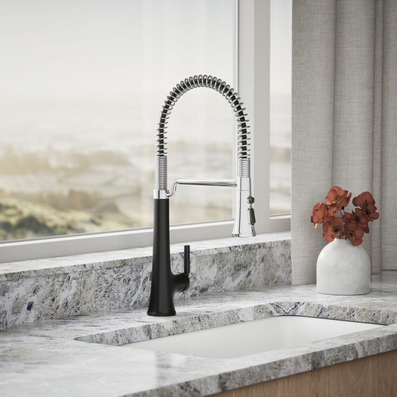 Kohler Tone Single Handle Semi-Professional Pre-Rinse Kitchen Sink Faucet with Three-Function Pull Down Sprayer