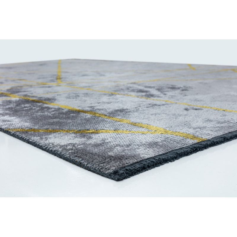 Rapture Gray/Yellow Abstract Luxury Area Rug, Rectangle 7'10" x 11'2"