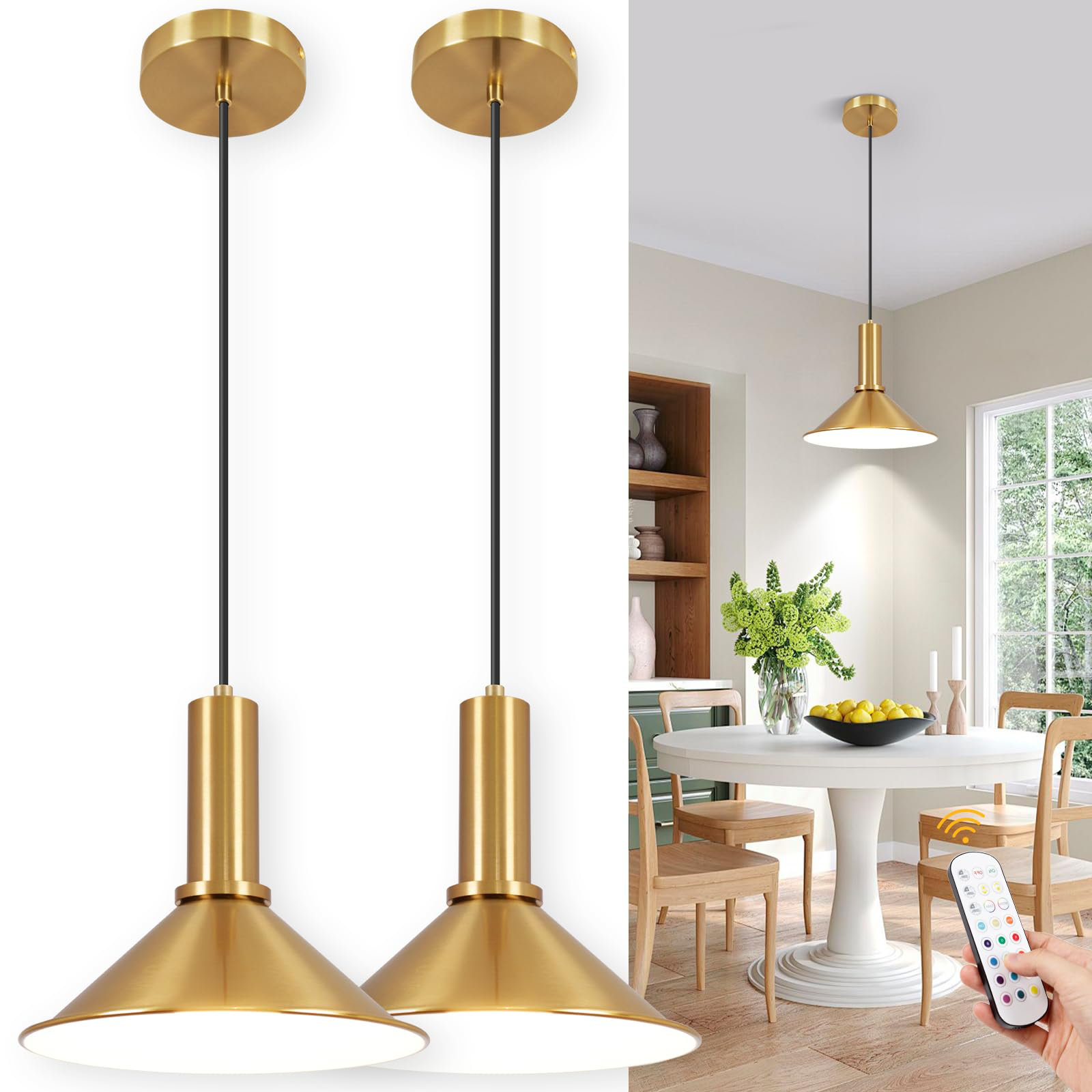 Black And Gold Chandelier Battery Operated Pendant Light Set Of 2 -  Rechargeable Remote Control Chandelier For Kitchen Rechargeable LED Pendant, image size:1600x1600